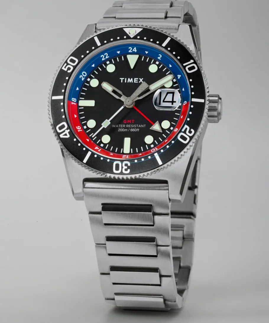 Timex Stainless Steel|Diver Inspired*Deepwater Reef 200 GMT 41mm Stainless Steel Bracelet Watch