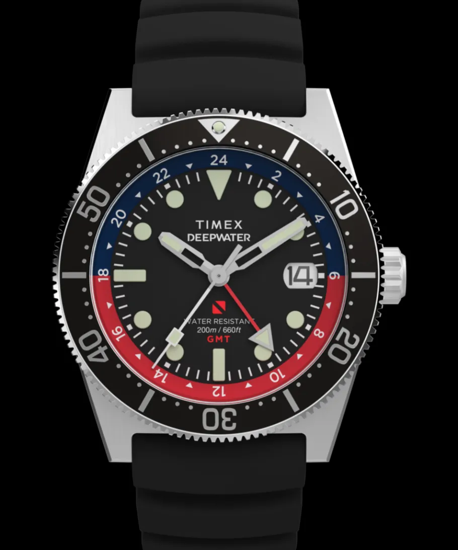 Timex Diver Inspired|Black Watches*Deepwater Reef 200 GMT 41mm Synthetic Rubber Strap Watch
