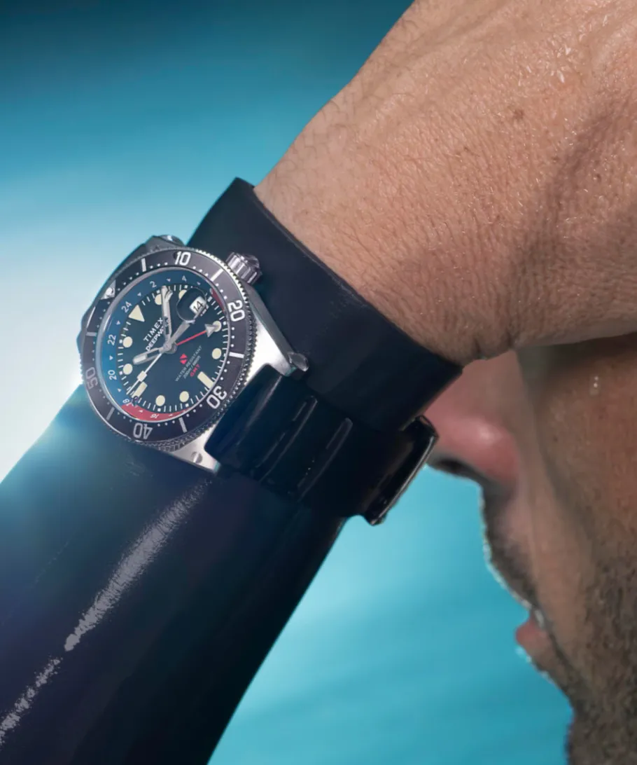 Timex Diver Inspired|Black Watches*Deepwater Reef 200 GMT 41mm Synthetic Rubber Strap Watch