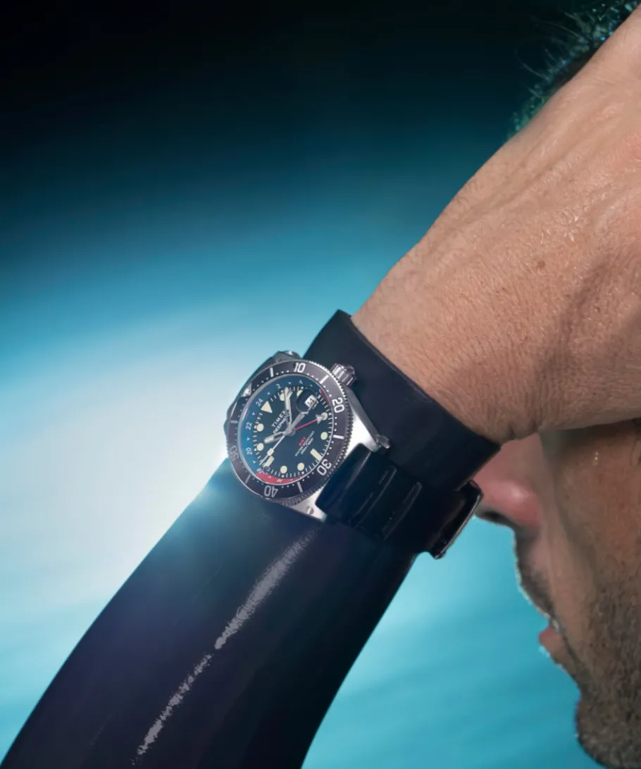 Timex Diver Inspired|Black Watches*Deepwater Reef 200 GMT 41mm Synthetic Rubber Strap Watch
