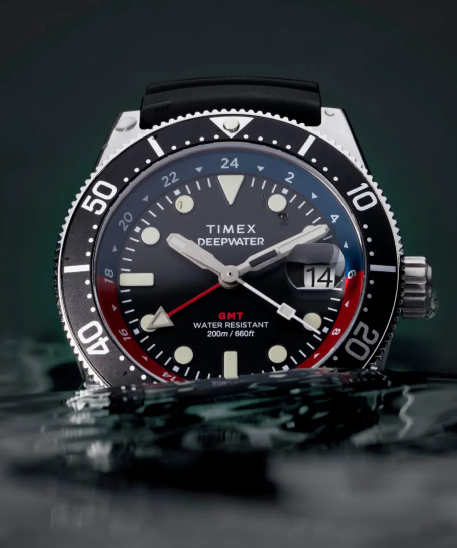 Timex Diver Inspired|Black Watches*Deepwater Reef 200 GMT 41mm Synthetic Rubber Strap Watch