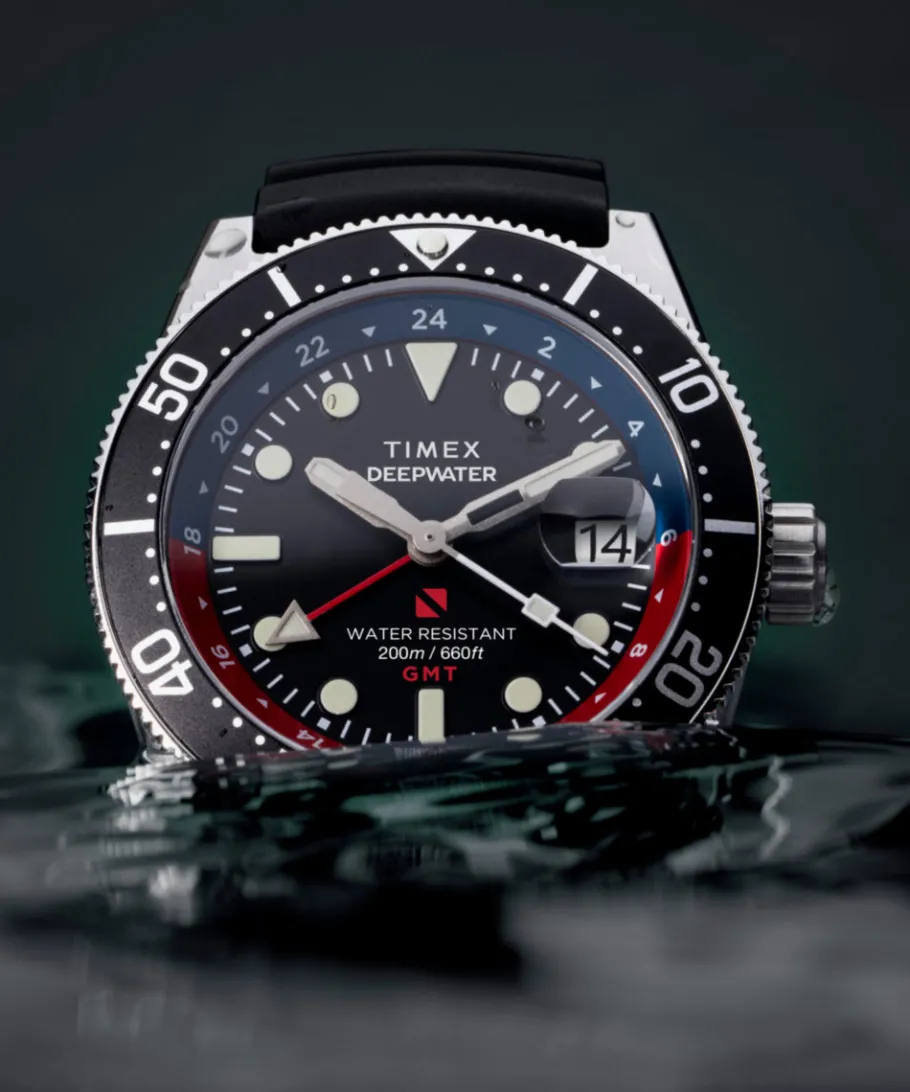 Timex Diver Inspired|Black Watches*Deepwater Reef 200 GMT 41mm Synthetic Rubber Strap Watch