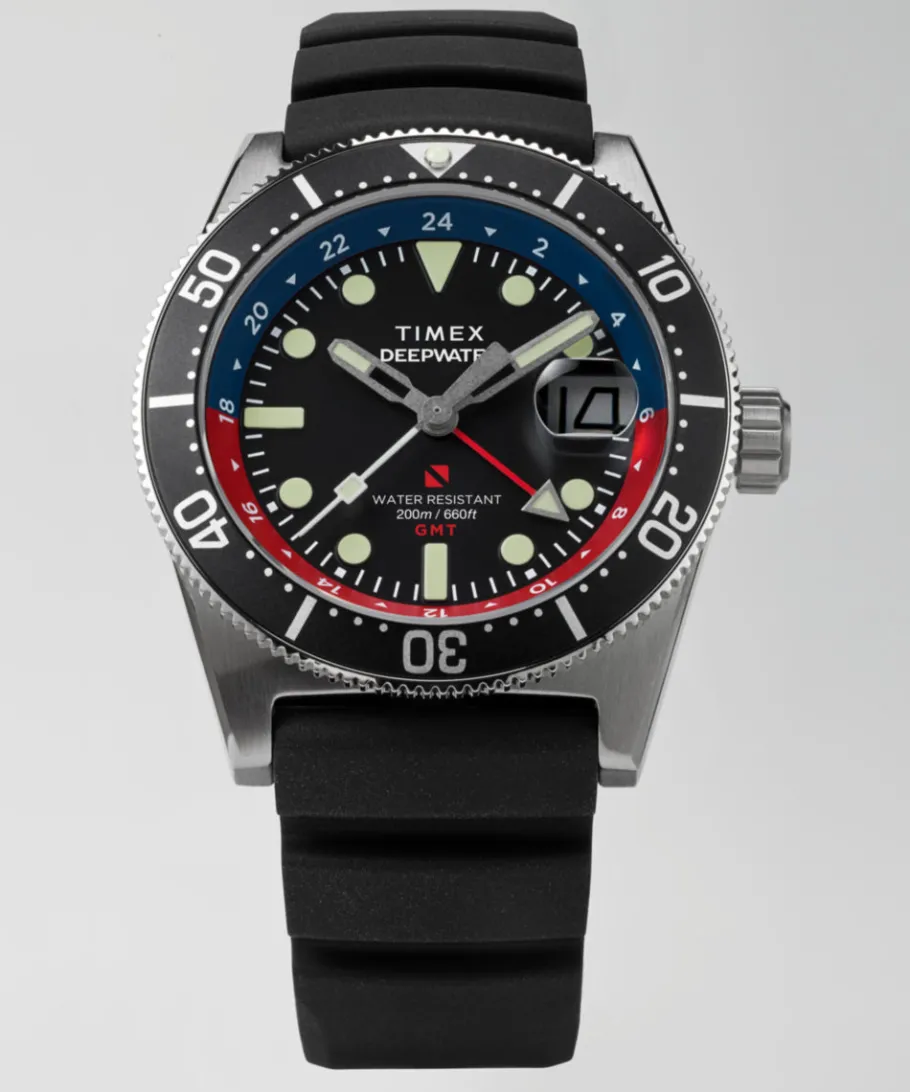 Timex Diver Inspired|Black Watches*Deepwater Reef 200 GMT 41mm Synthetic Rubber Strap Watch