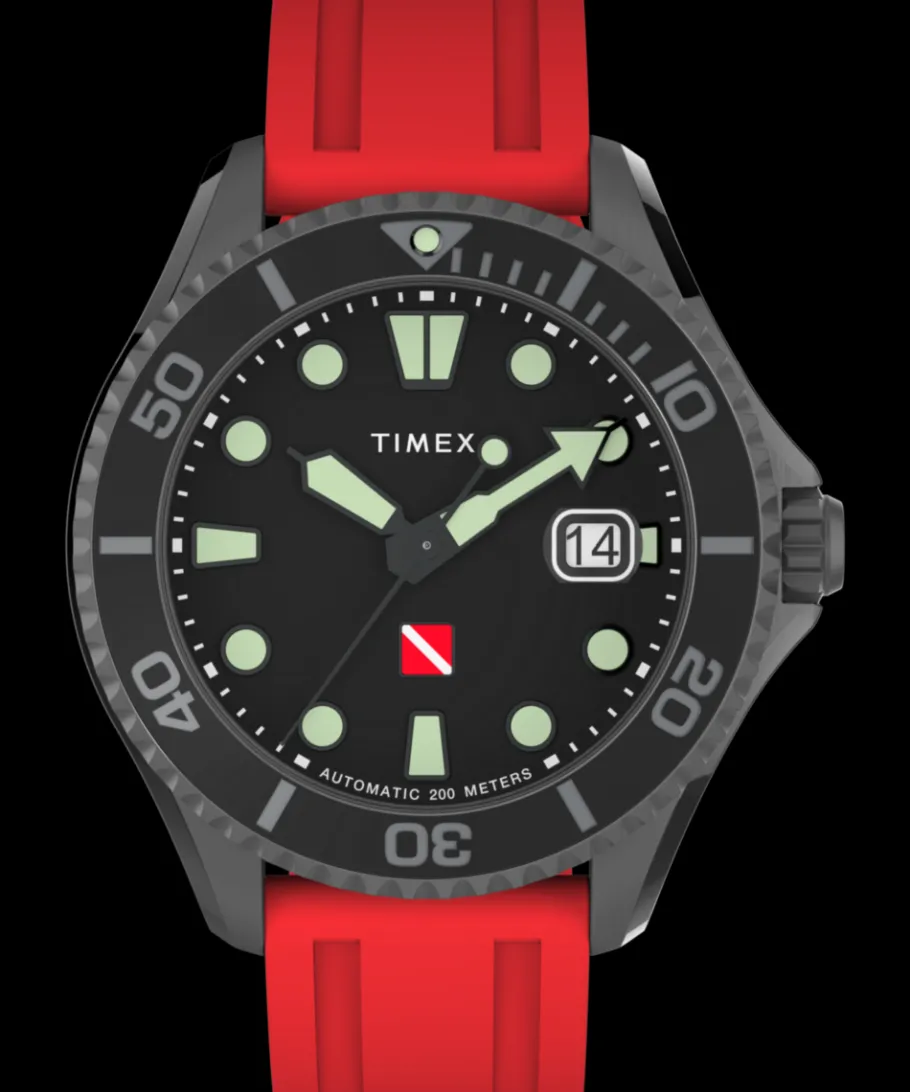 Timex Diver Inspired|Automatic*Deepwater Tiburón Automatic 43mm Synthetic Rubber Strap Watch