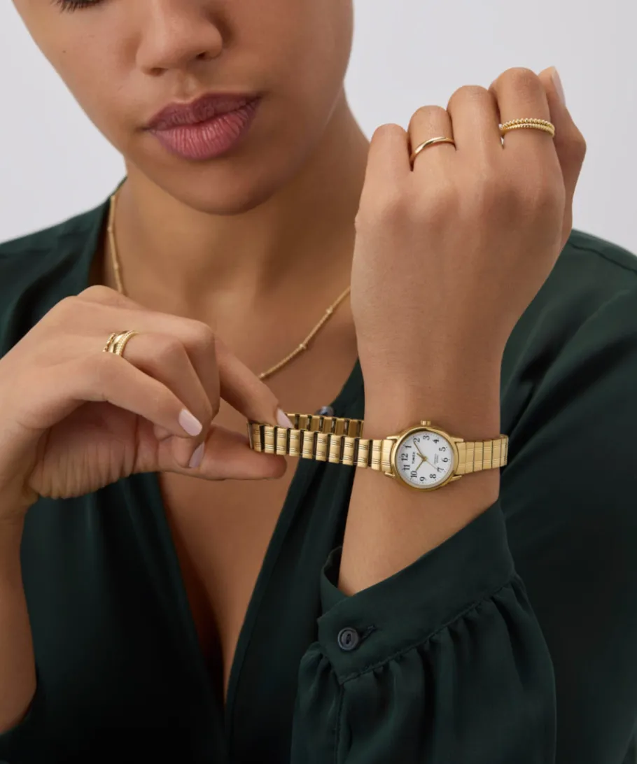 Women Timex Small|Gold-tone*Easy Reader 25mm Stainless Steel Expansion Band Watch