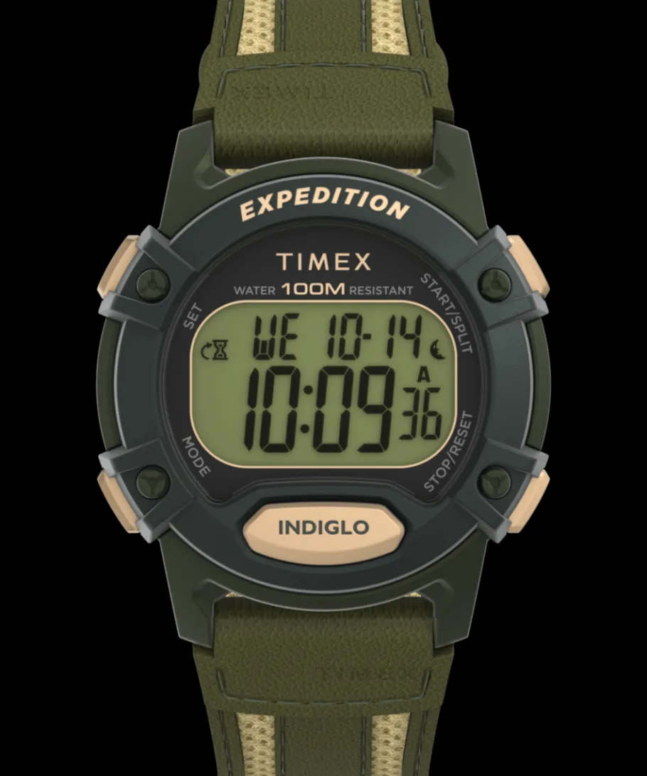 Timex Leather|Digital*Expedition CAT5 40mm Leather and Fabric Strap Watch