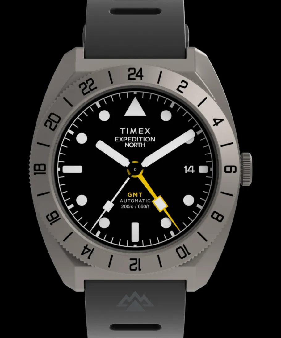 Timex Titanium|Black Watches*Expedition GMT Titanium Automatic 41mm Silicone Strap Watch