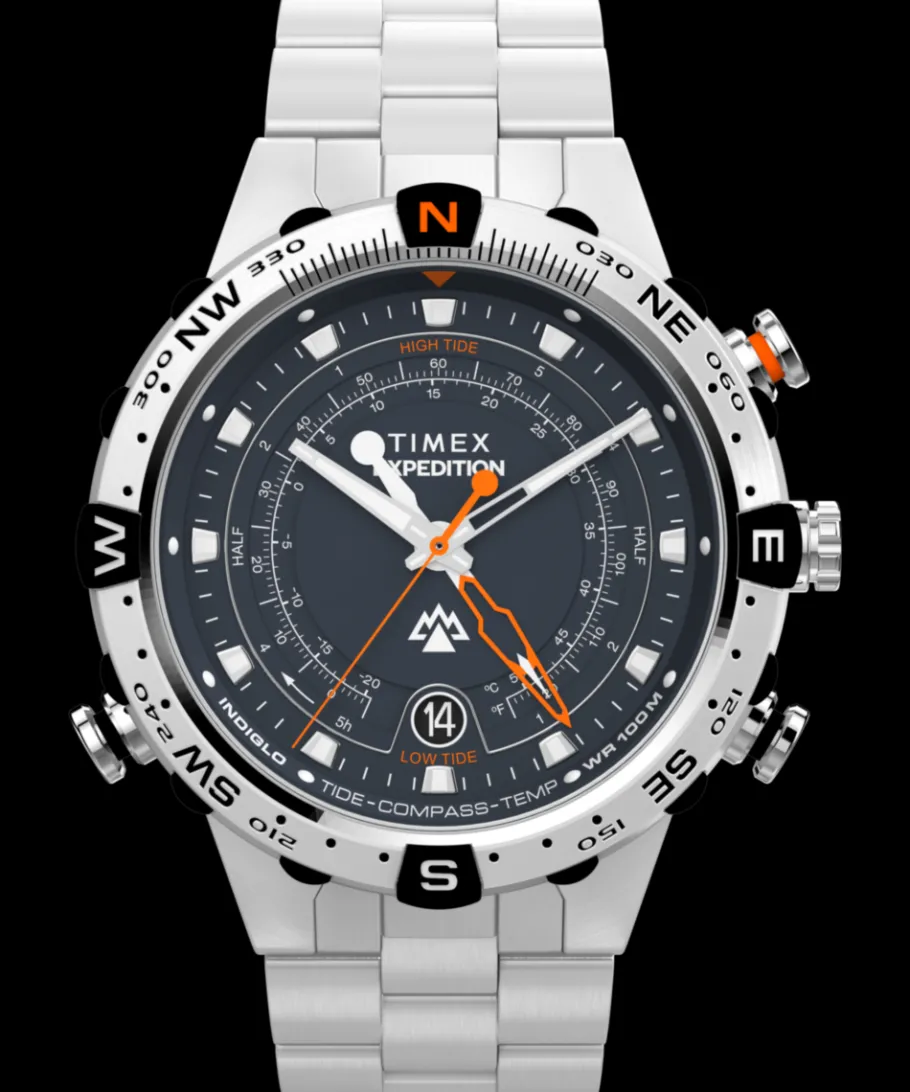 Timex Stainless Steel|Father's Day Gifts*Expedition Tide-Temp-Compass 45mm Stainless Steel Bracelet Watch