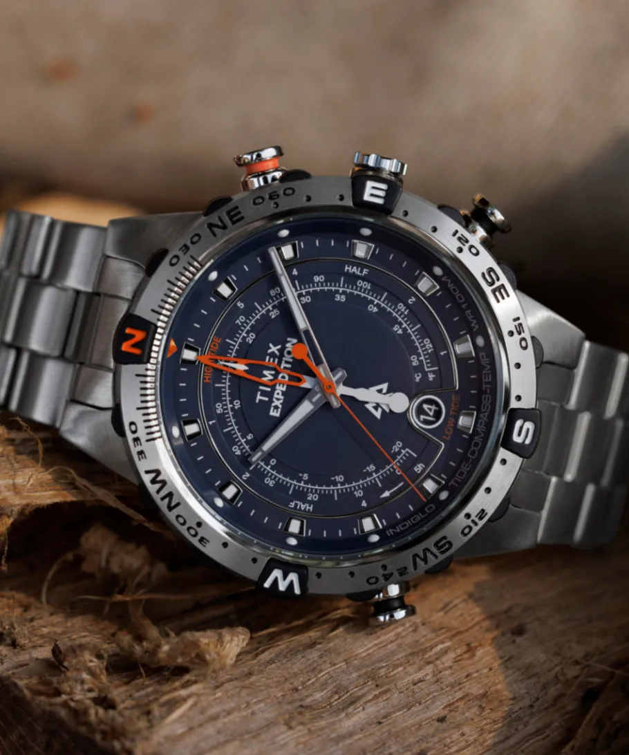 Timex Stainless Steel|Father's Day Gifts*Expedition Tide-Temp-Compass 45mm Stainless Steel Bracelet Watch