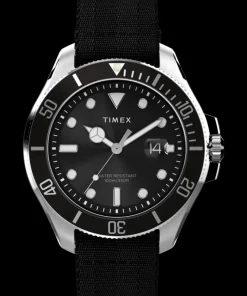 Timex Diver Inspired|Black Watches*Harborside Coast 44mm Recycled Fabric Strap Watch