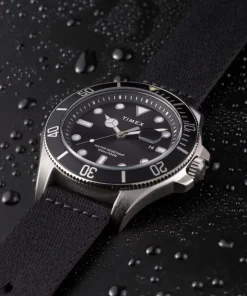 Timex Diver Inspired|Black Watches*Harborside Coast 44mm Recycled Fabric Strap Watch