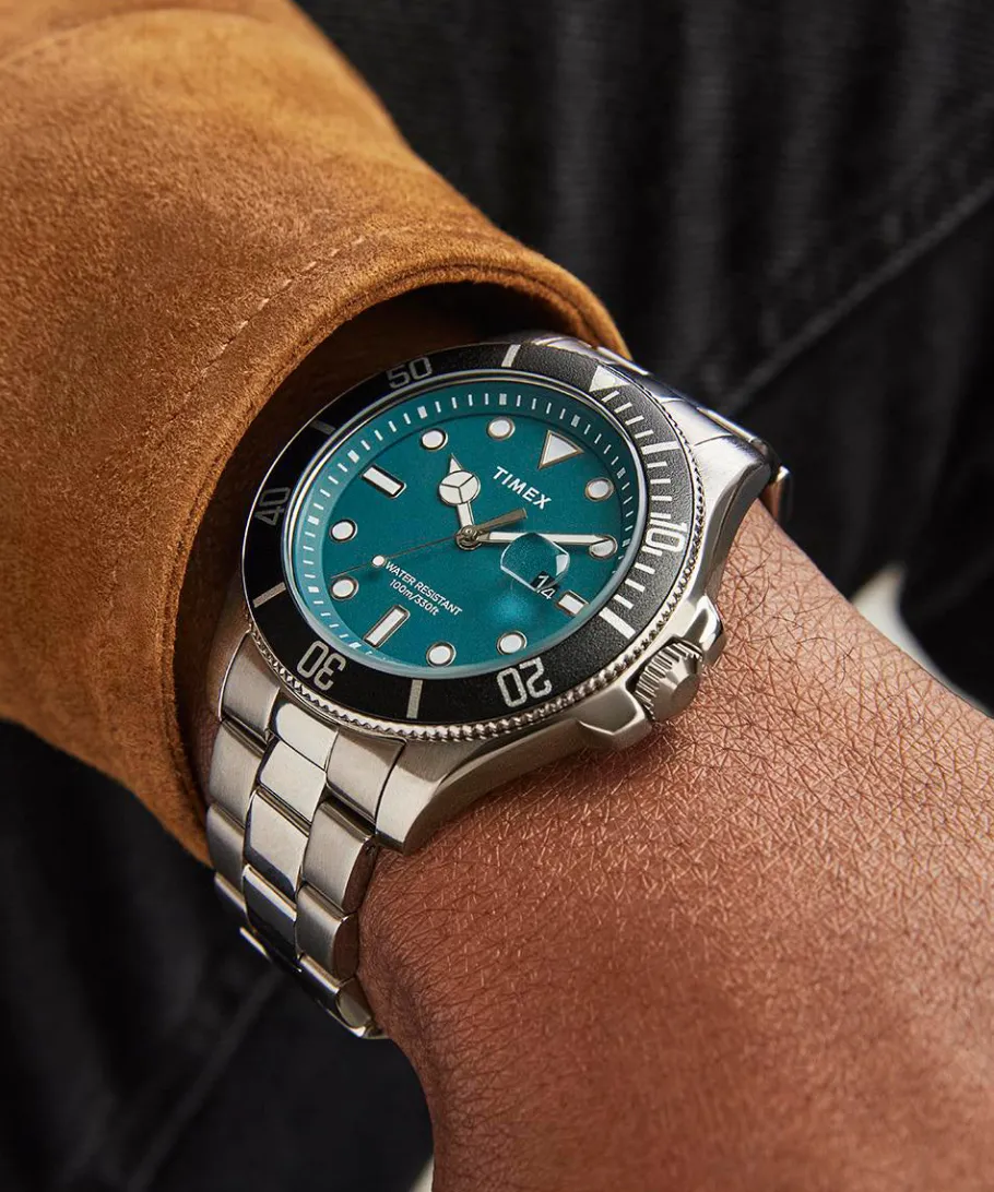 Timex Stainless Steel|Diver Inspired*Harborside Coast 43mm Stainless Steel Bracelet Watch