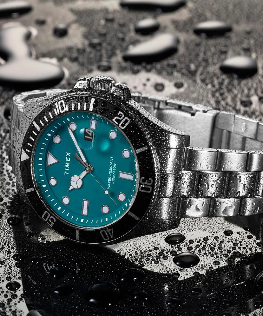 Timex Stainless Steel|Diver Inspired*Harborside Coast 43mm Stainless Steel Bracelet Watch