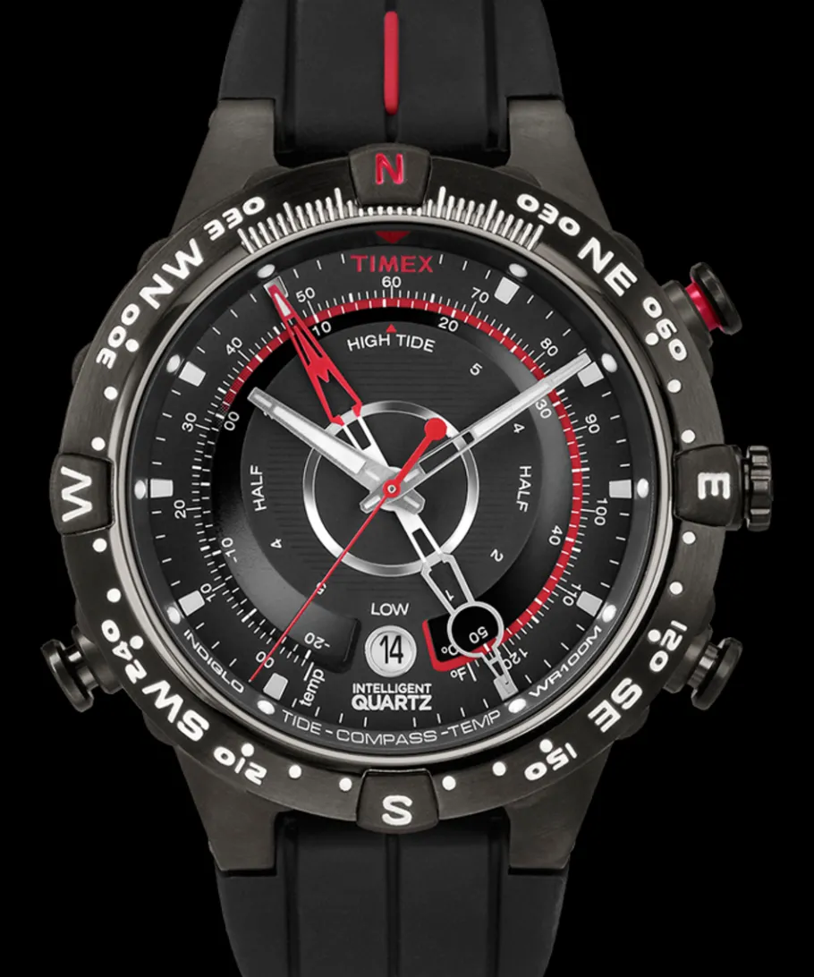 Timex Black Watches|Father's Day Gifts*Intelligent Quartz® Tide Temp Compass 45mm Silicone Strap Watch