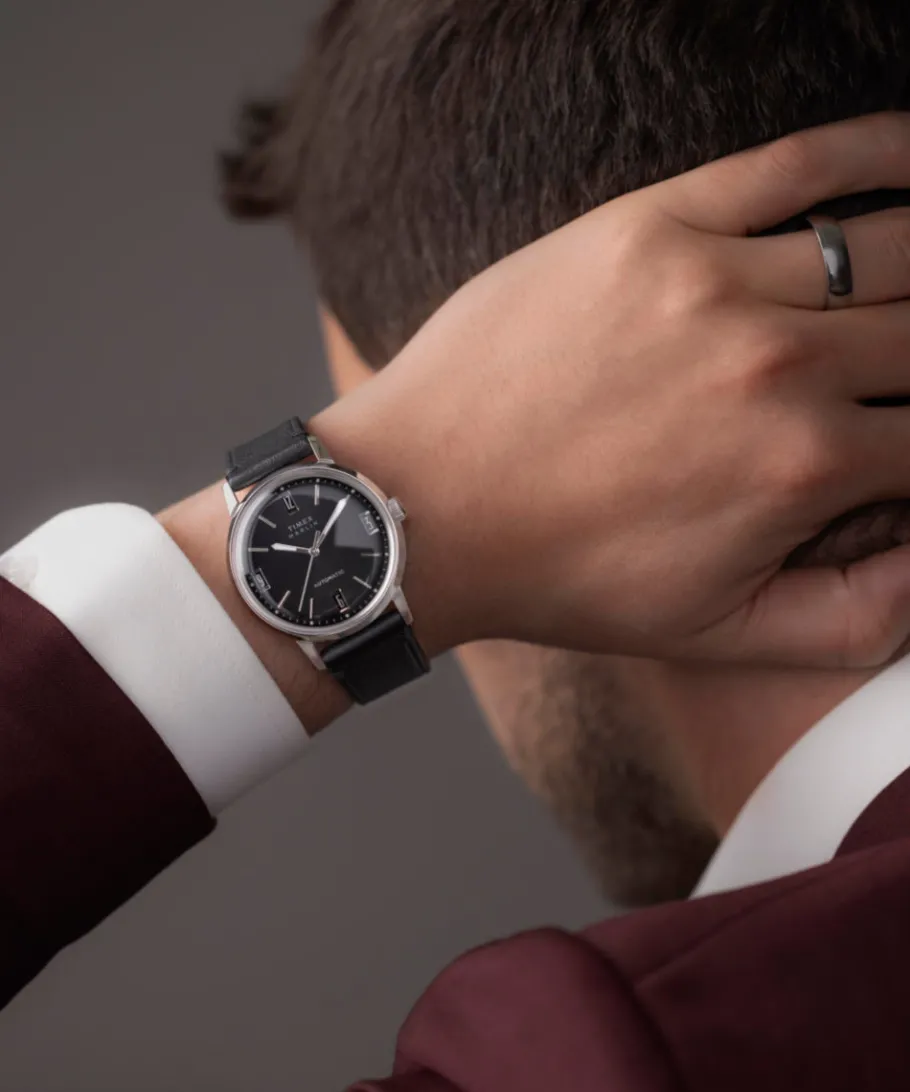 Timex Leather|Black Watches*Marlin® Automatic 40mm Leather Strap Watch