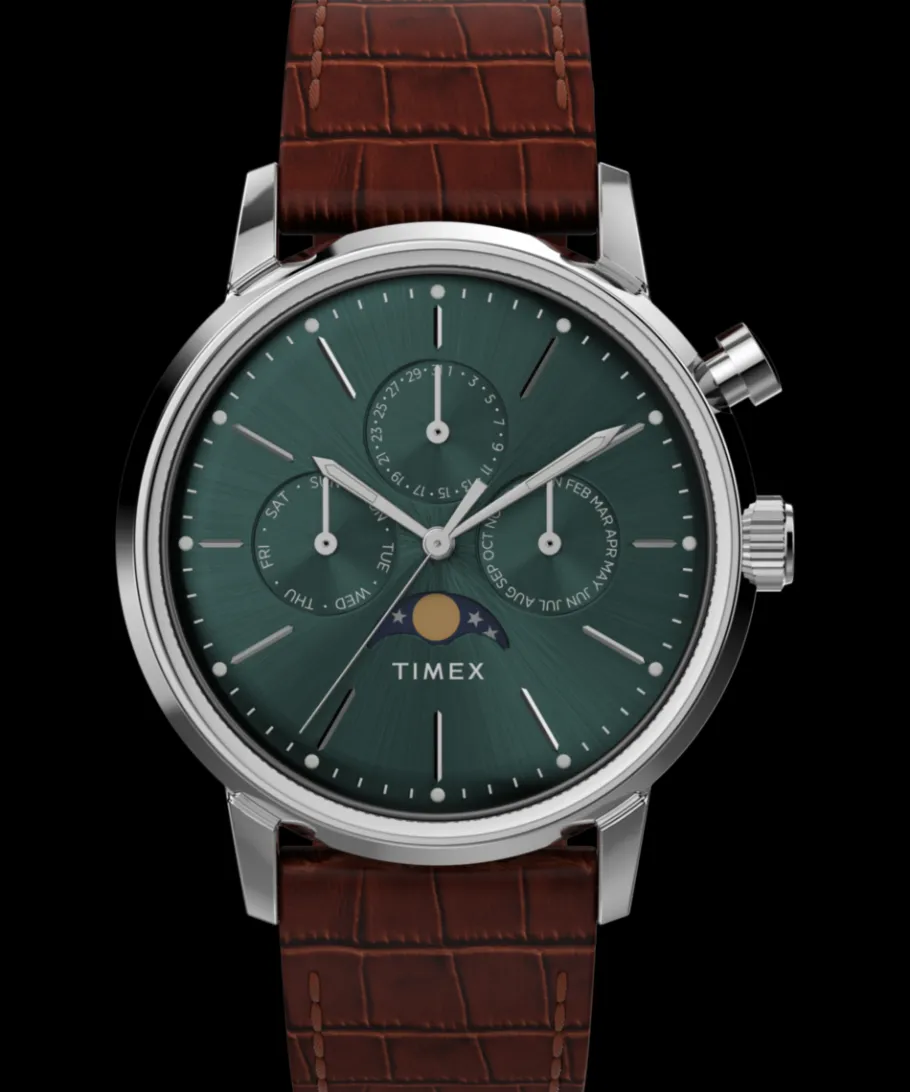 Timex Vintage|Leather*Marlin® Moon Phase 40mm Leather Strap Watch