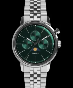 Women Timex Bracelet|Vintage*Marlin® Moon Phase Multifunction 40mm Stainless Steel Bracelet Watch