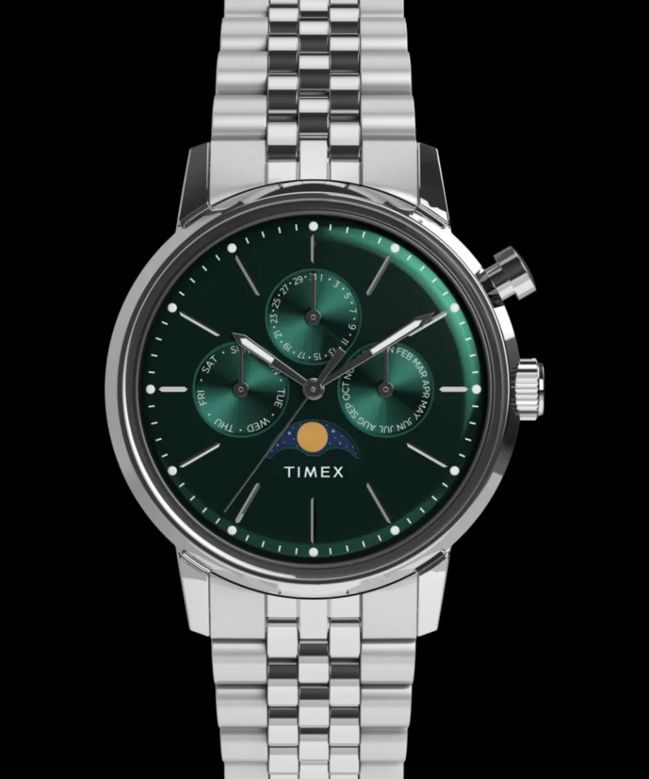 Women Timex Bracelet|Vintage*Marlin® Moon Phase Multifunction 40mm Stainless Steel Bracelet Watch