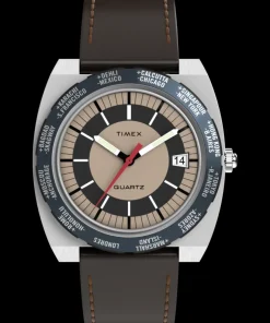 Timex Leather|Father's Day Gifts*Q ® 1972 World Time 39mm Leather Strap Watch