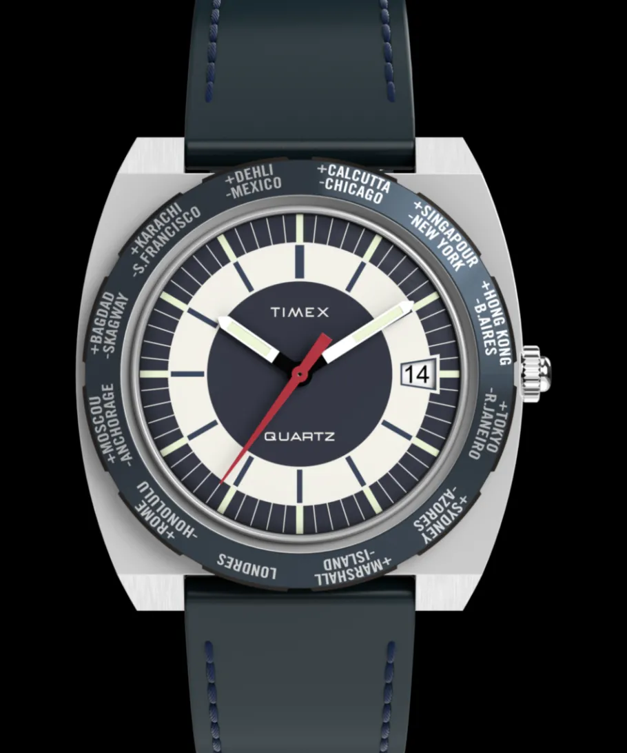 Timex Leather|Father's Day Gifts*Q ® 1972 World Time 39mm Leather Strap Watch