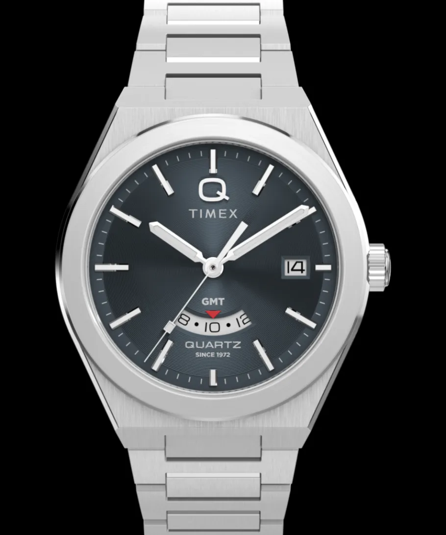Timex Vintage|Stainless Steel*Q ® Continental GMT 39mm Stainless Steel Bracelet Watch