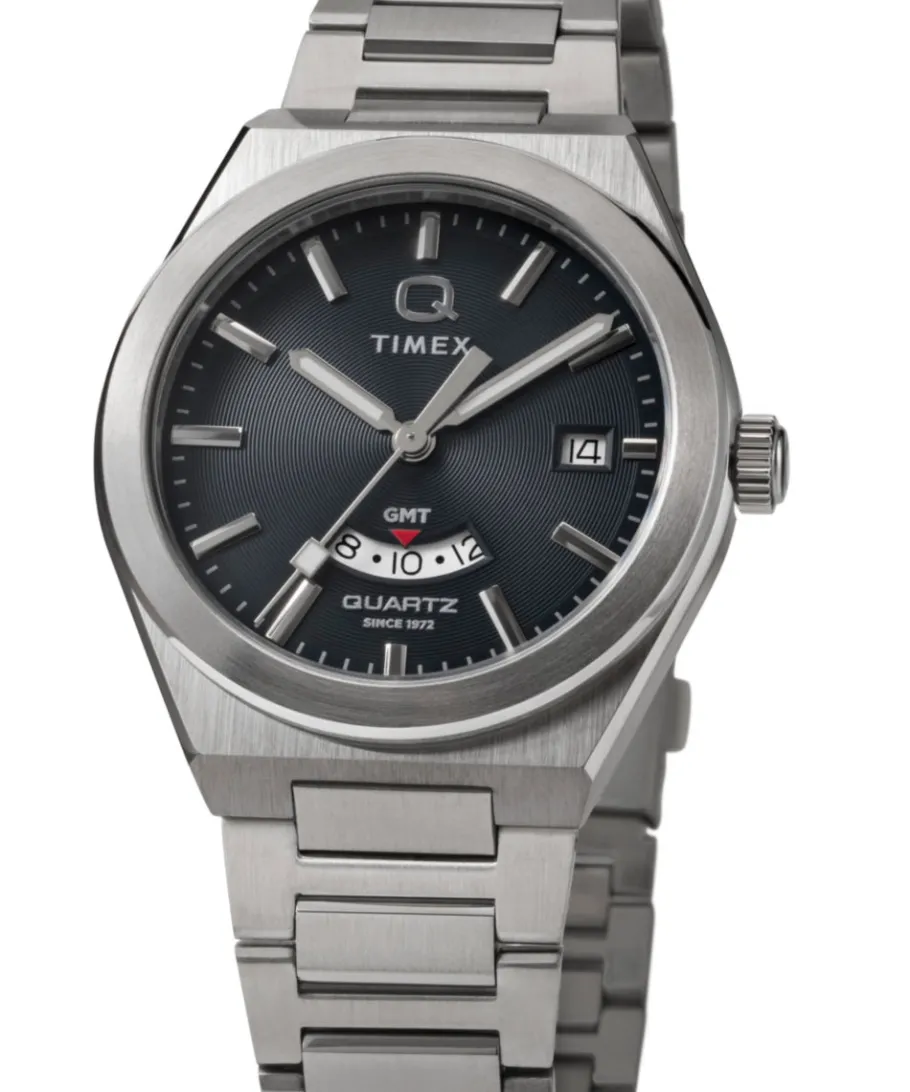 Timex Vintage|Stainless Steel*Q ® Continental GMT 39mm Stainless Steel Bracelet Watch