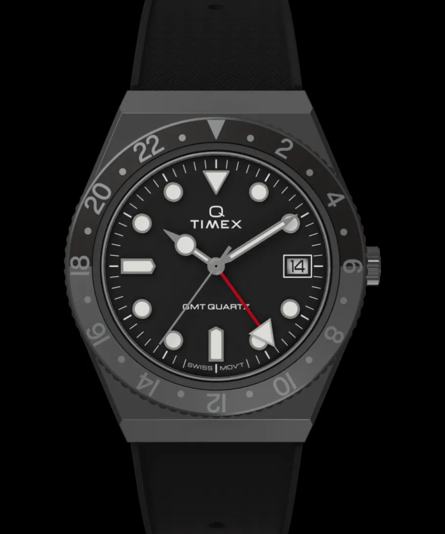 Timex Vintage|Military Inspired*Q GMT 38mm Synthetic Rubber Strap Watch