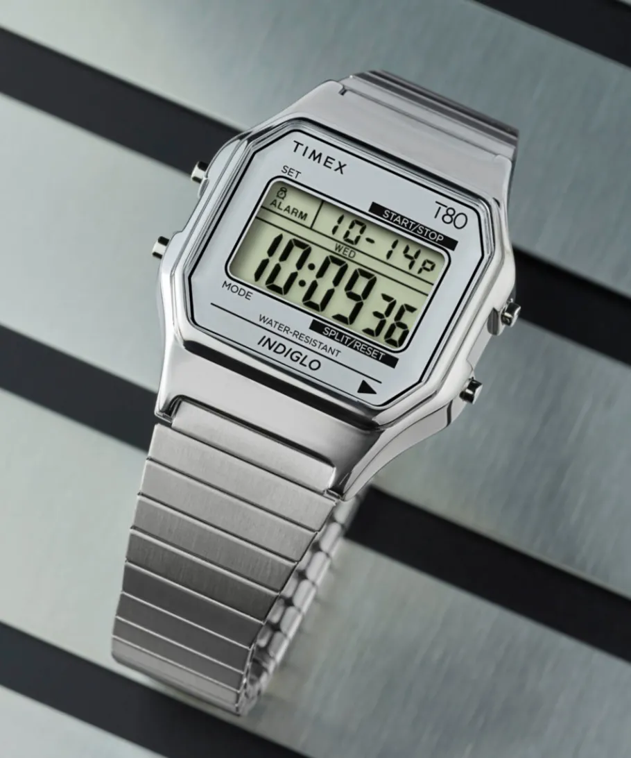 Women Timex Silver-tone|Digital*80 34mm Stainless Steel Expansion Band Watch