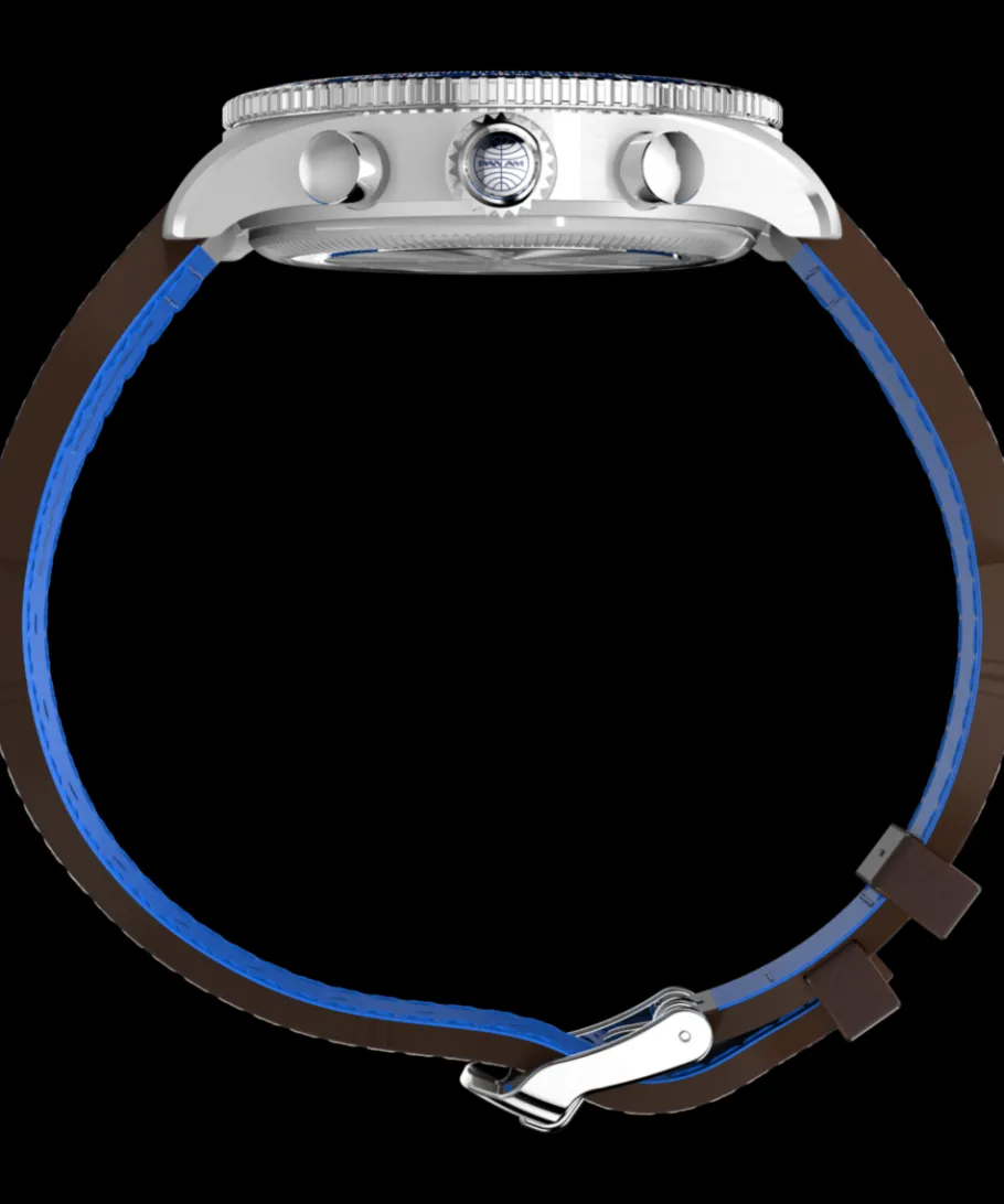 Timex Leather|Chronograph*Fly Back Chronograph x Pan Am® 43mm Leather Strap Watch