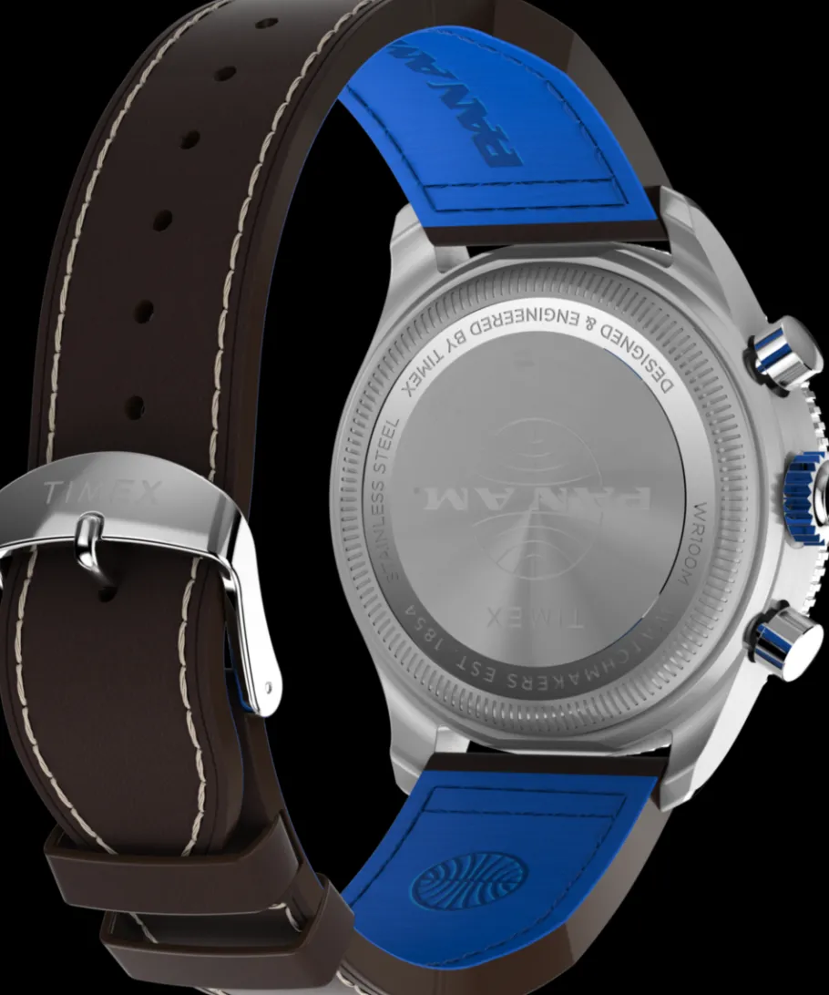 Timex Leather|Chronograph*Fly Back Chronograph x Pan Am® 43mm Leather Strap Watch