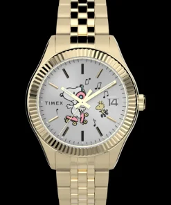 Women Timex Gold-tone|Bracelet*Legacy x Peanuts Roller Skating 34mm Stainless Steel Bracelet Wa