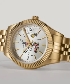 Women Timex Gold-tone|Bracelet*Legacy x Peanuts Roller Skating 34mm Stainless Steel Bracelet Wa