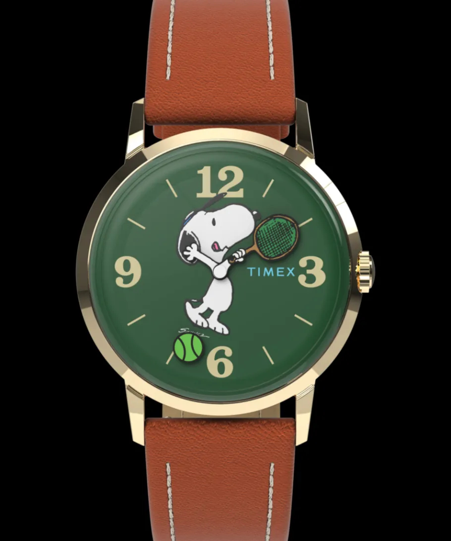 Timex Vintage|Leather*Marlin® Hand-Wound x Snoopy Tennis 34mm Leather Strap Watch