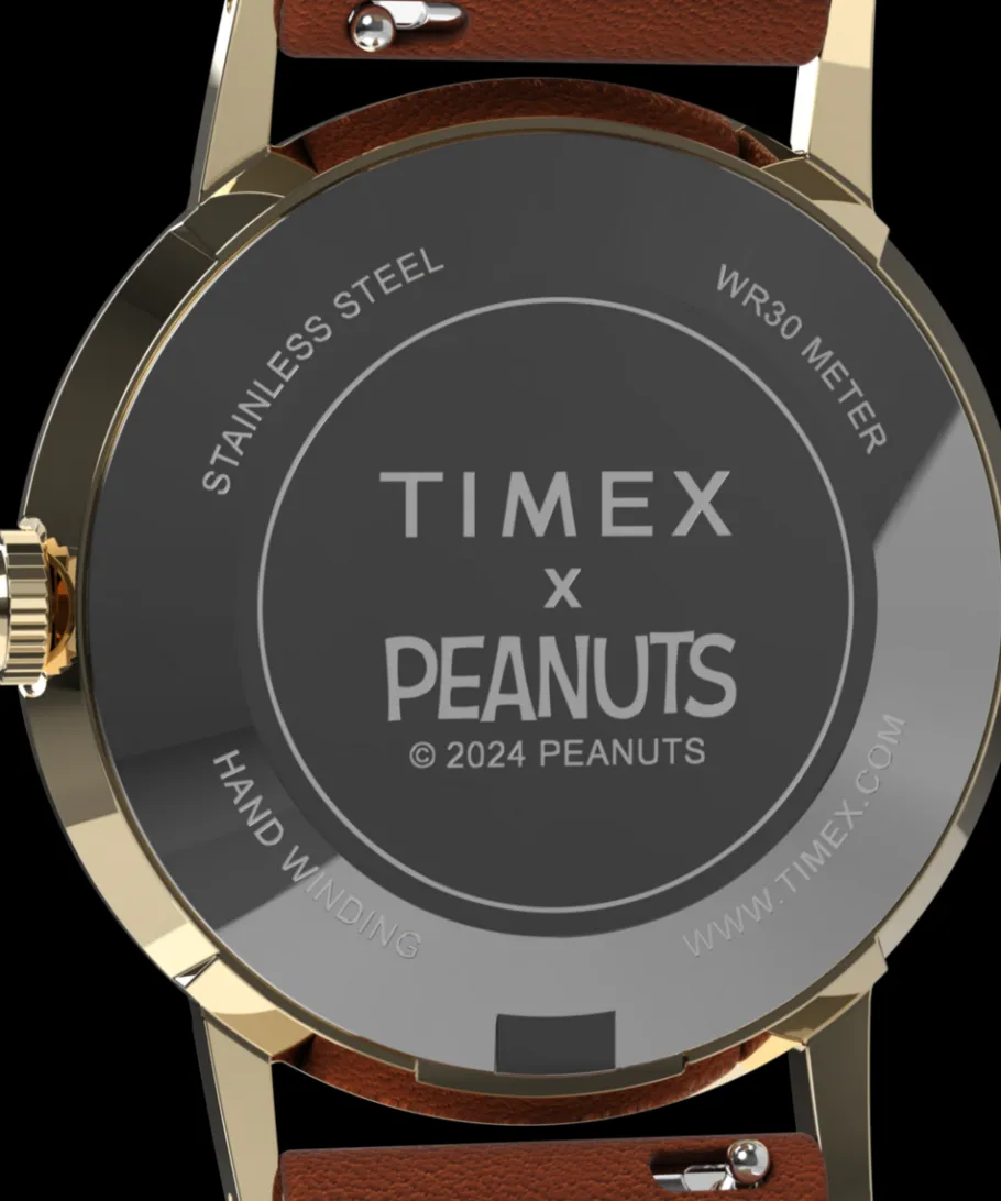 Timex Vintage|Leather*Marlin® Hand-Wound x Snoopy Tennis 34mm Leather Strap Watch