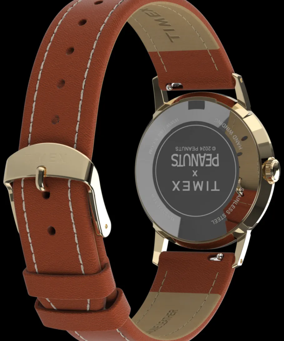 Timex Vintage|Leather*Marlin® Hand-Wound x Snoopy Tennis 34mm Leather Strap Watch