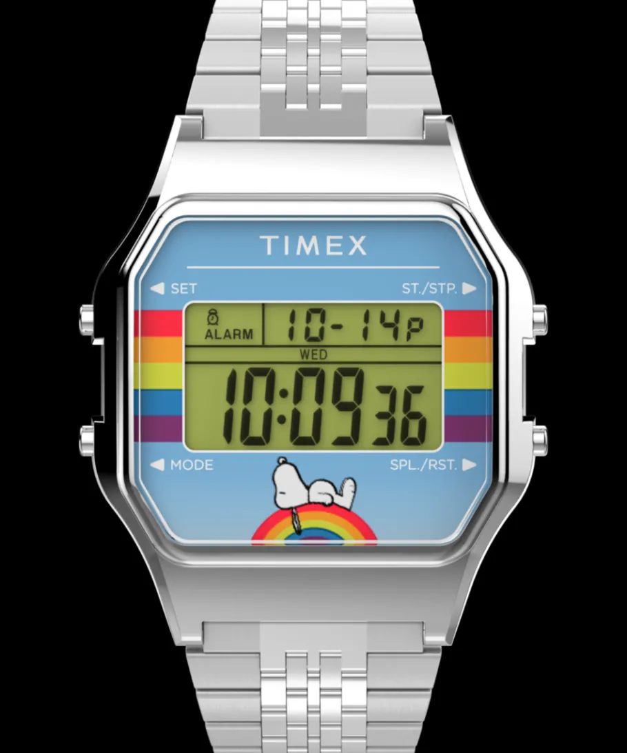 Women Timex Silver-tone|Digital*T80 x Peanuts Dream in Color 34mm Stainless Steel Bracelet Watch