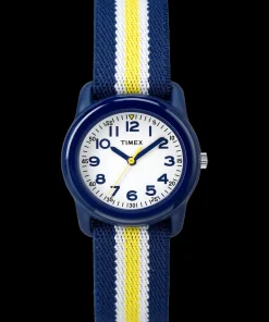 Kids Timex Kids Watches*TIME MACHINES® 29mm Blue/Yellow Stripe Elastic Fabric Kids Watch