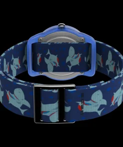 Kids Timex Kids Watches*TIME MACHINES® 29mm Blue Shark Elastic Fabric Kids Watch