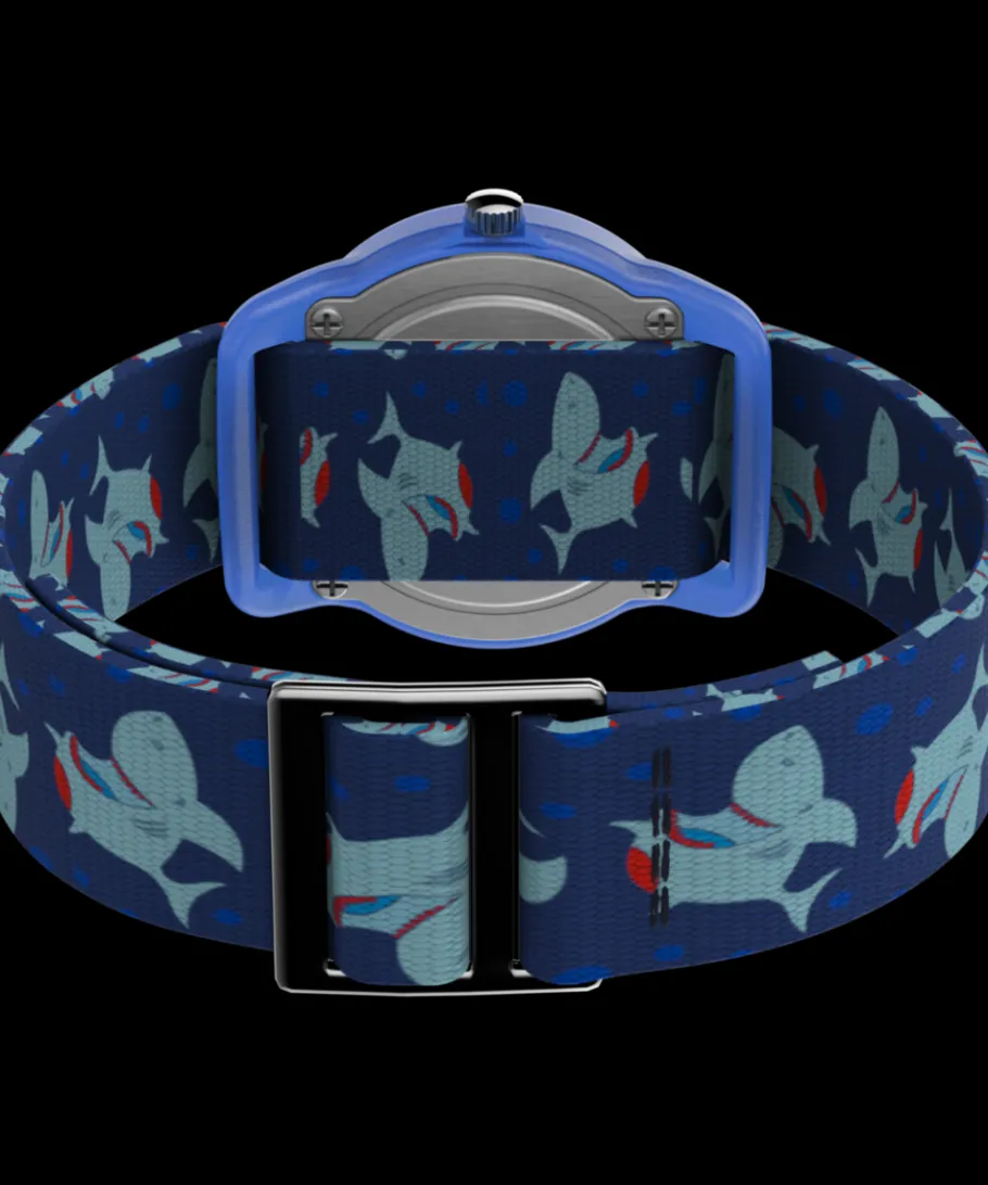 Kids Timex Kids Watches*TIME MACHINES® 29mm Blue Shark Elastic Fabric Kids Watch