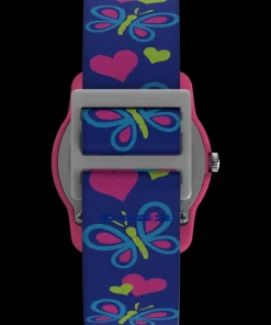 Kids Timex Kids Watches*TIME MACHINES® 29mm Butterflies and Hearts Blue Elastic Fabric K