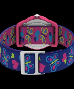 Kids Timex Kids Watches*TIME MACHINES® 29mm Butterflies and Hearts Blue Elastic Fabric K