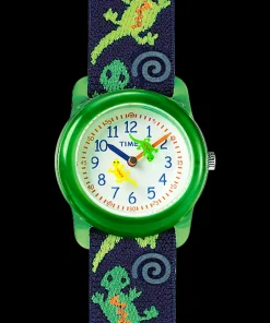Kids Timex Kids Watches*TIME MACHINES® 29mm Green Gecko Elastic Fabric Kids Watch