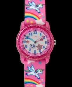 Kids Timex Kids Watches*TIME MACHINES® 29mm Rainbow Unicorn Pink Elastic Fabric Kids Wat