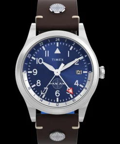Timex Leather|Father's Day Gifts*Waterbury GMT x Pan Am® 39mm Leather Strap Watch