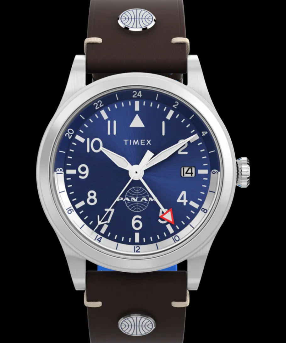 Timex Leather|Father's Day Gifts*Waterbury GMT x Pan Am® 39mm Leather Strap Watch