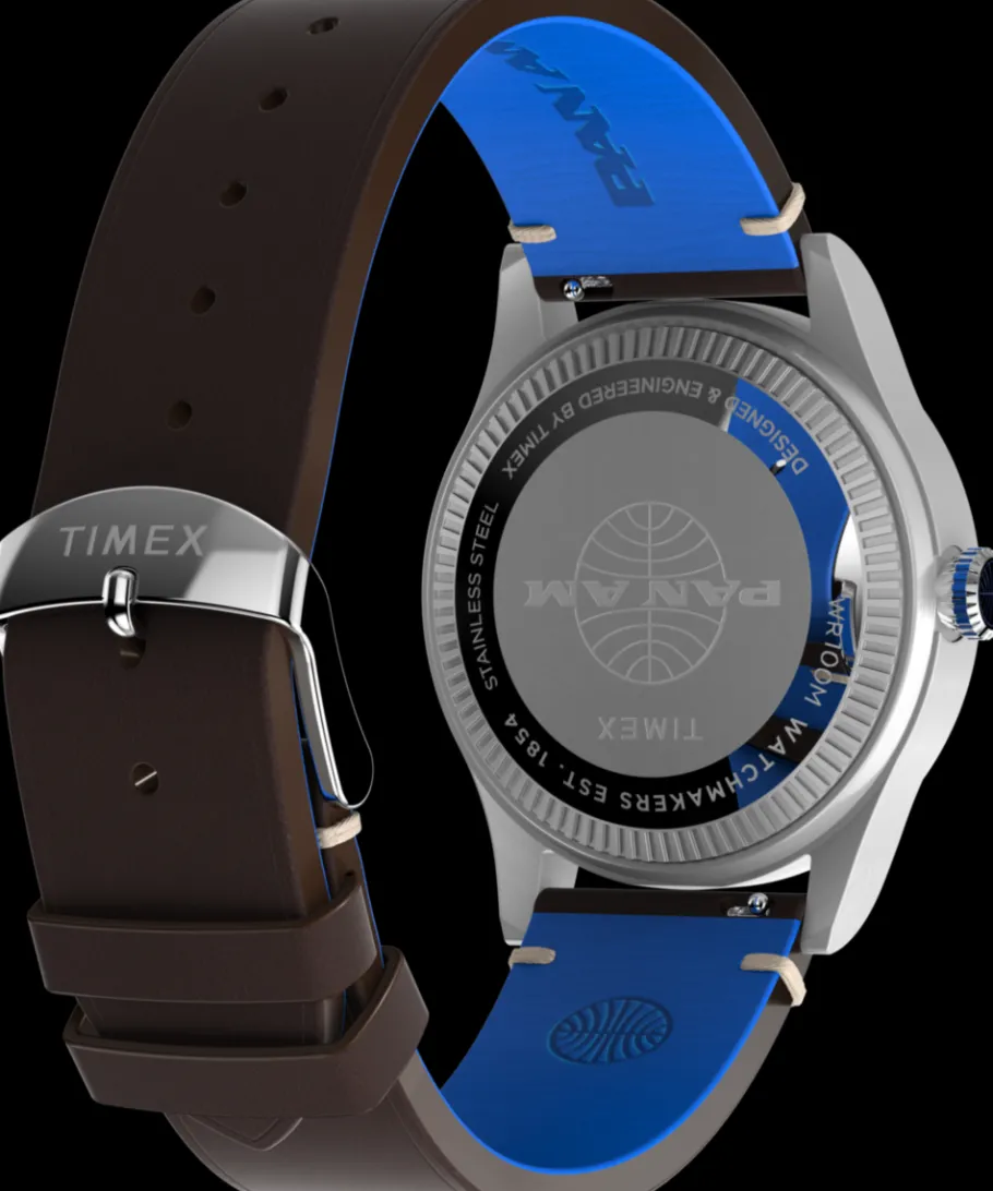 Timex Leather|Father's Day Gifts*Waterbury GMT x Pan Am® 39mm Leather Strap Watch