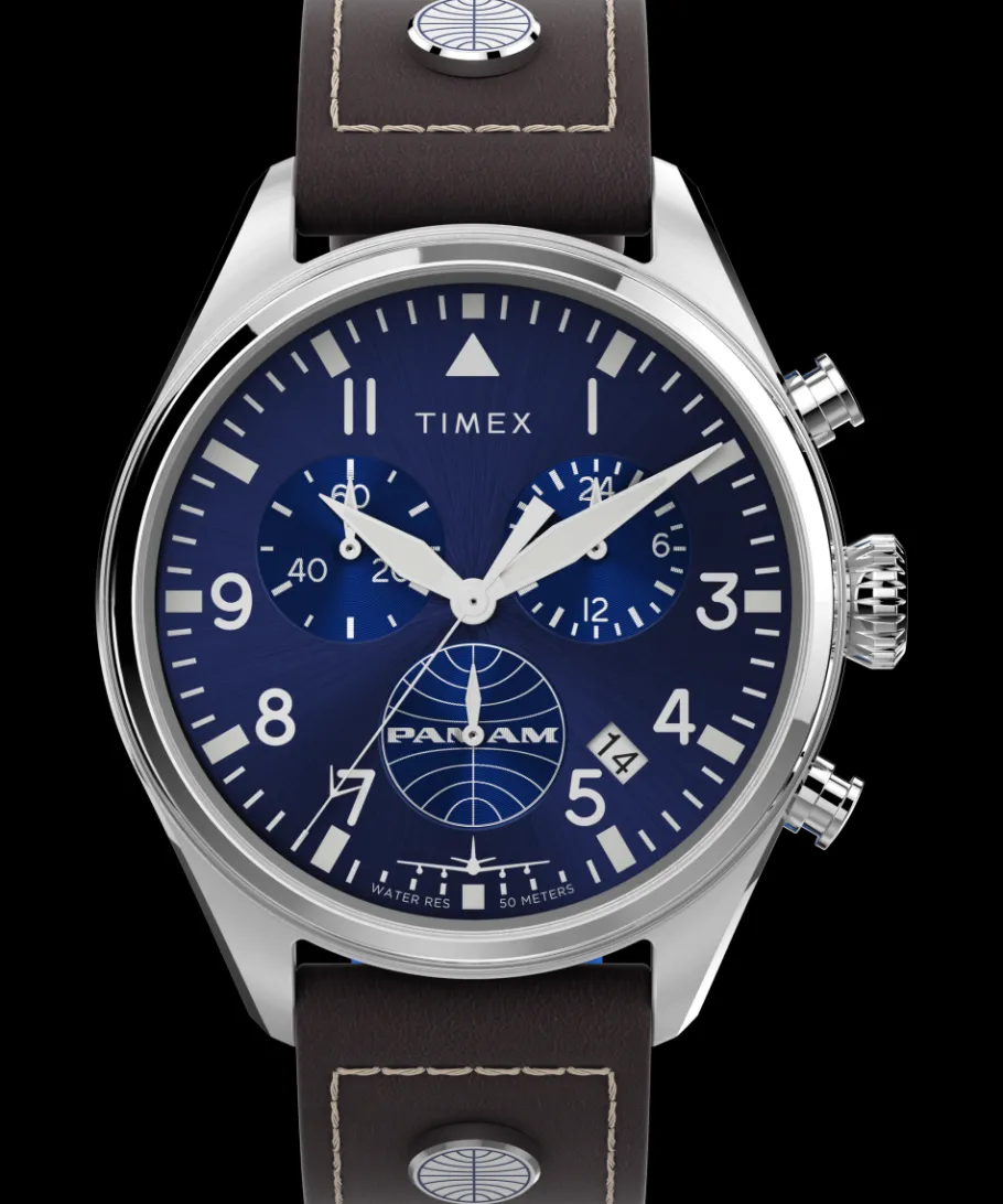Timex Leather|Chronograph*X Pan Am Chronograph 42mm Leather Strap Watch