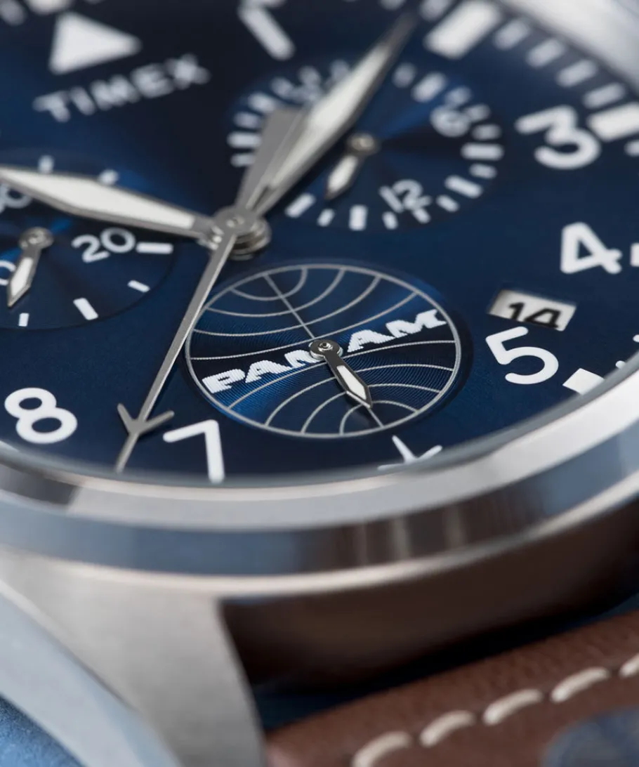 Timex Leather|Chronograph*X Pan Am Chronograph 42mm Leather Strap Watch