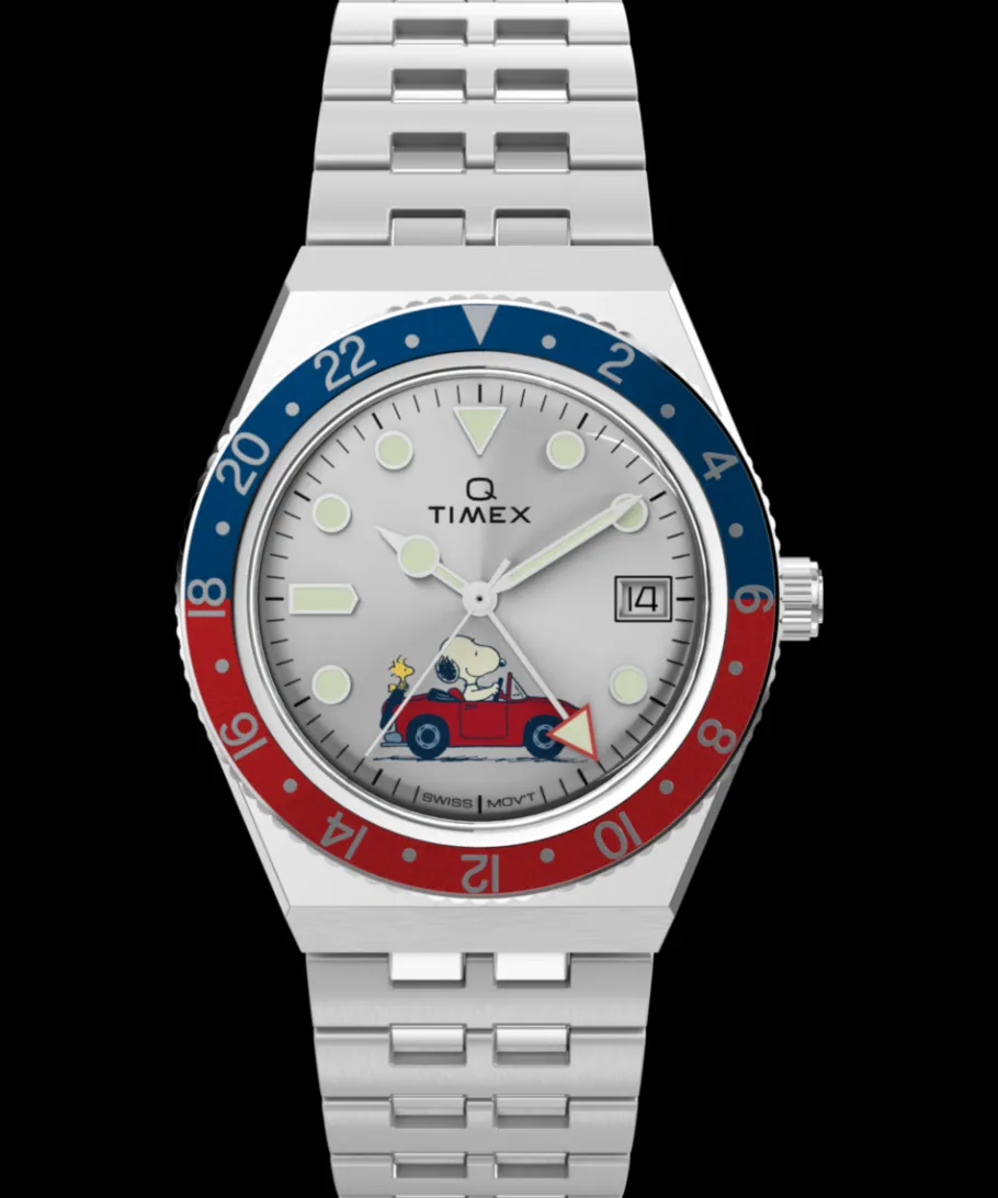 Timex Vintage|Stainless Steel*x Peanuts® Q ® GMT 38mm Stainless Steel Bracelet Watch