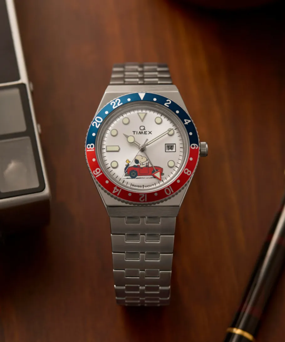Timex Vintage|Stainless Steel*x Peanuts® Q ® GMT 38mm Stainless Steel Bracelet Watch